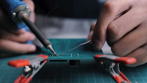 Electronic board soldering IC socket Stock Footage 166444182