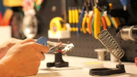 Electronic board soldering pin header Stock Footage 261381697