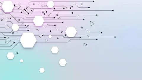Electronic board technology with hexagons and shadow. Stock Illustration