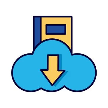 Electronic book with cloud and download arrow education online line style Stock Illustration