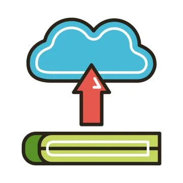 Electronic book with cloud computing education online line and fill style Stock Illustration