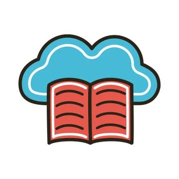 Electronic book with cloud computing education online line and fill style Stock Illustration