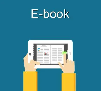 Electronic book concept. Digital book concept. Reading E-book on smartphone c Stock Illustration