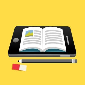 Electronic book concept. Digital book concept. Reading E-book on smartphone c Stock Illustration