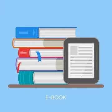 Electronic book concept vector illustration in flat style. Stack of books and Illustrazione stock
