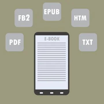 Electronic Book (e-book) Reader with Different Formats. Stock Illustration
