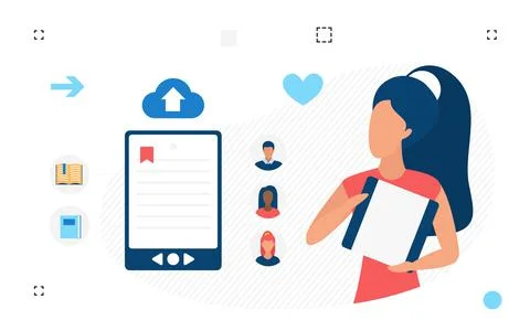 Electronic book online reading application access Stock Illustration