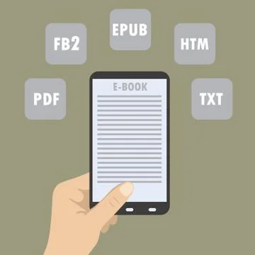 Electronic Book  Reader with Different Formats Stock Illustration