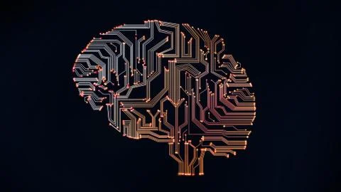 Electronic brain of chips and connections on black background Stockillustratie