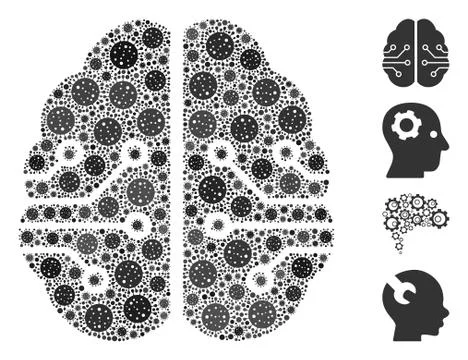 Electronic Brain Mosaic of CoronaVirus Elements Stock Illustration