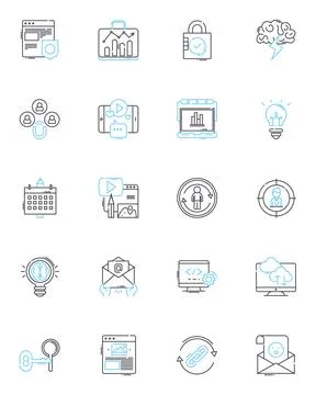Electronic branding linear icons set. Digital, Branding, Identity, Innovation Stock Illustration