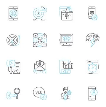Electronic branding linear icons set. Digital, Branding, Identity, Innovation Stock Illustration