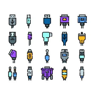 Electronic cable connectors plug technology wire set Stock Illustration