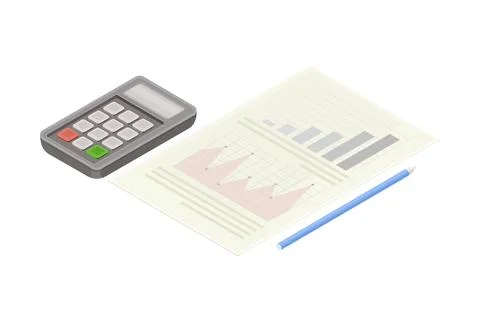 Electronic Calculator and Document Paper as Financial Accounting and Summary Stock Illustration