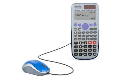 Electronic calculator with computer mouse. 3D rendering Stock Illustration
