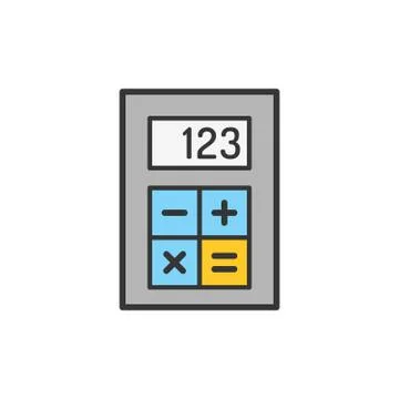 Electronic calculator thin line colored vector icons Stock Illustration