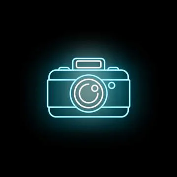Electronic camera neon sign illuminating photography icon 스톡 일러스트