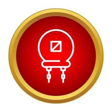 Electronic capacitor element symbol on red background Stock Illustration