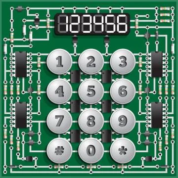 Electronic card with a combination lock. Stock Illustration