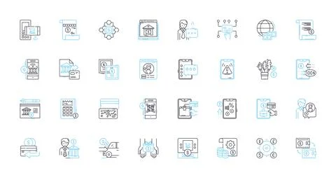 Electronic cash linear icons set. Bitcoin, Cryptocurrency, Digital currency Stock Illustration