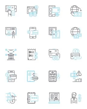 Electronic cash linear icons set. Bitcoin, Cryptocurrency, Digital currency Stock Illustration