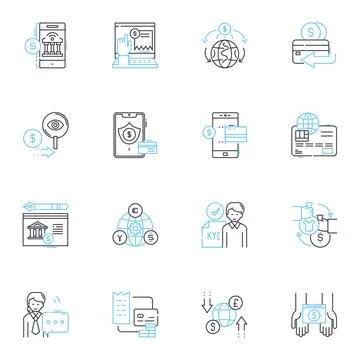 Electronic cash linear icons set. Bitcoin, Cryptocurrency, Digital currency Stock Illustration