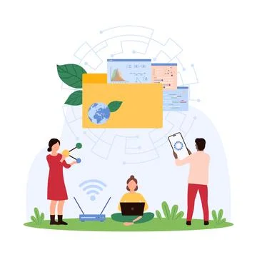 Electronic catalog of information, documents and global data research by tiny Stock Illustration