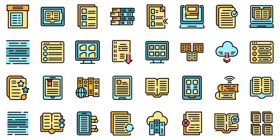 Electronic catalogs icons set vector flat Stock-Illustration