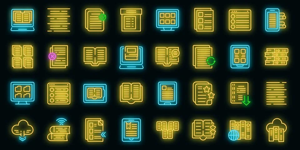 Electronic catalogs icons set vector neon Stock-Illustration