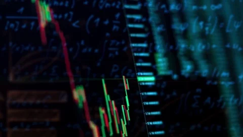 Electronic chart graph of the stock market fluctuations on the screen, the Video stock 81564223