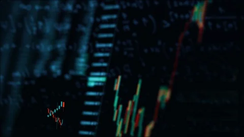 Electronic chart graph of the stock market fluctuations on the screen, the Video stock 105674445