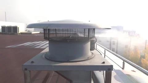 Electronic Chimney with Smoke Emission on Rooftop – Industrial Ventilation Stock Footage 303868200