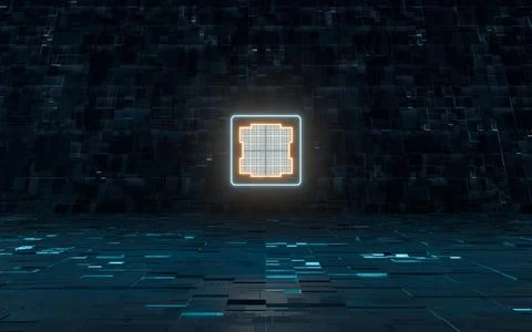 Electronic chip with black background,3d rendering. Stock Illustration