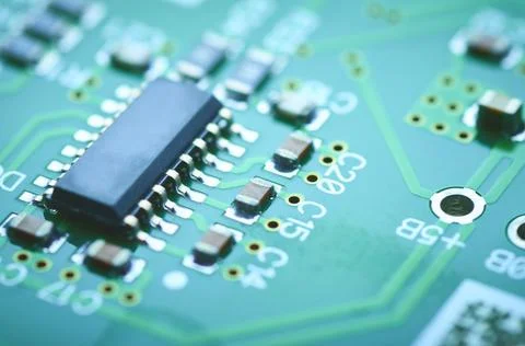Electronic chip on the board close-up,high-tech close-up Stock Photos