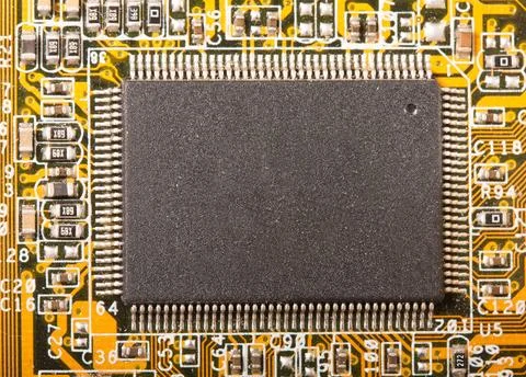 Electronic chip on circuit board Closeup of electronic chip on circuit boa... Stock Photos