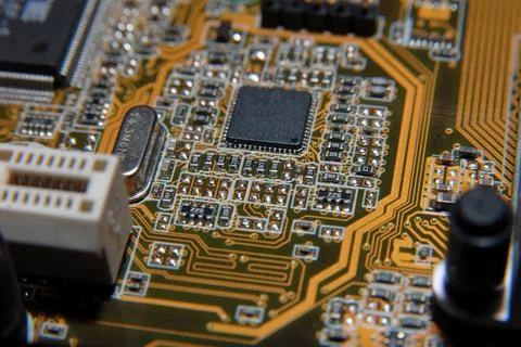 Electronic chip on circuit board Stock Photos