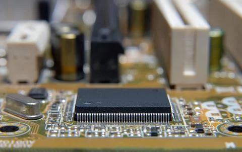 Electronic chip on circuit board Stock Photos