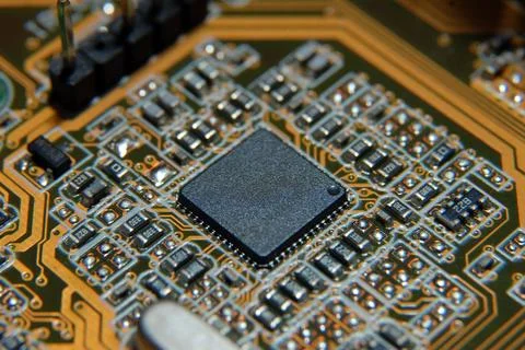 Electronic chip on circuit board Stock Photos
