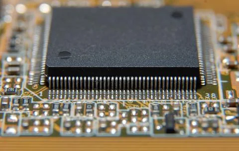 Electronic chip on circuit board Stock Photos