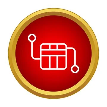 Electronic chip circuit diagram icon in red circle Illustrazione stock