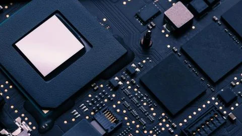 Electronic chip component on black PCB or printed circuit board Stock Photos