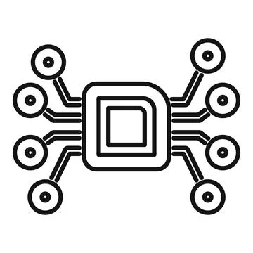 Electronic chip connecting with multiple nodes on white background Stock Illustration
