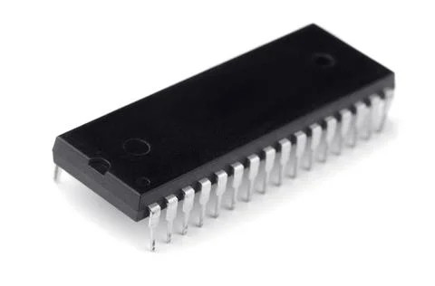 Electronic chip Single black electronic microchip isolated on white Copyri... Stock Photos