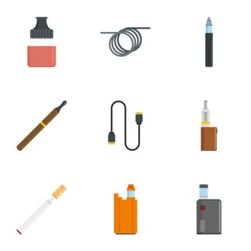 Electronic cigar icon set, flat style Stock Illustration