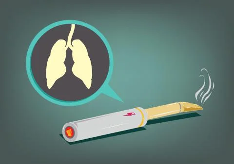 Electronic Cigar Smoking vector with Lungs and e-juice vapor. Editable Clip Art. Stock Illustration