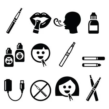 Electronic cigarette, e-cigarette and accessories icons Stock Illustration