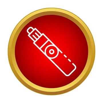 Electronic cigarette line icon on red gold circle Stock Illustration