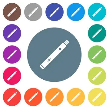 Electronic cigarette solid flat white icons on round color backgrounds Stock Illustration