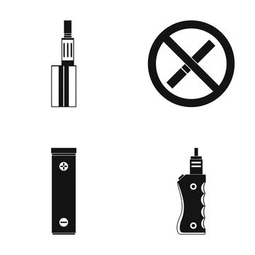 Electronic cigarette vaping devices and no smoking icon set Stock Illustration