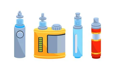 Electronic cigarettes. Types of e-cigarettes and Digital vape pen. Smoking Иллюстрация